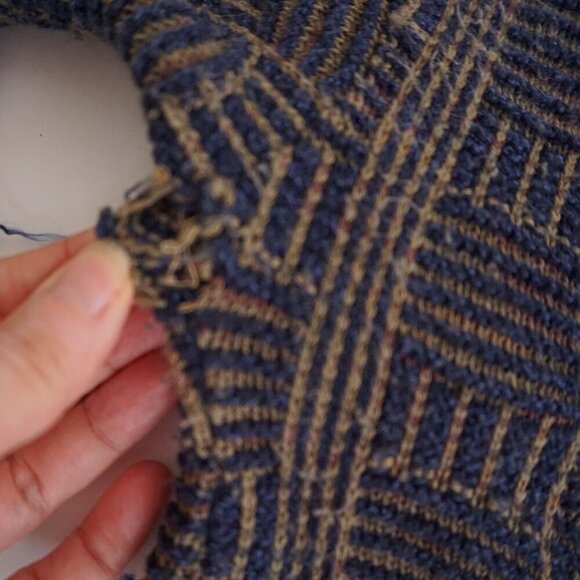 VTG '80S Navy Olive 3D Biggie Cosby Eclectic Grandpa Chunky Crewneck Sweater XL - Picture 10 of 11